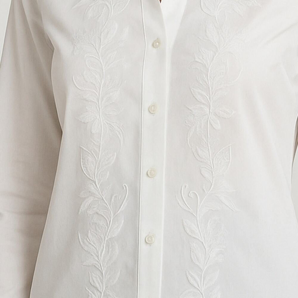 Coldwater Creek White Embroidered Blouse Preppy Old Money Career Academia - Picture 2 of 7